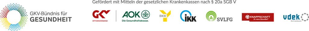 Absenderblock mit dem Logo GKV-Bündnis für Gesundheit. Gefördert mit Mitteln der gesetzlichen Krankenkassen nach § 20a SGB V. Logo des GKV-Spitzenverbandes, der AOK, BKK, IKK, SVLFG, Knappschaft und VDEK.